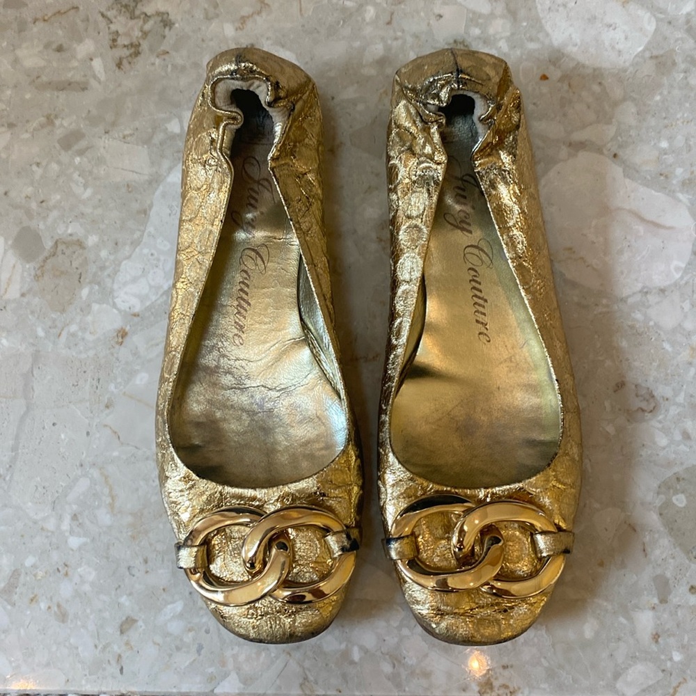 Juicy Couture gold leather flats.